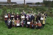 Volunteers of Transition Town Wellington standing in Fox’s Field Forest Garden 
